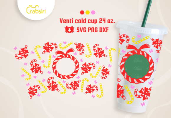 Candy Cane Venti Cup Graphics for Seasonal Crafts