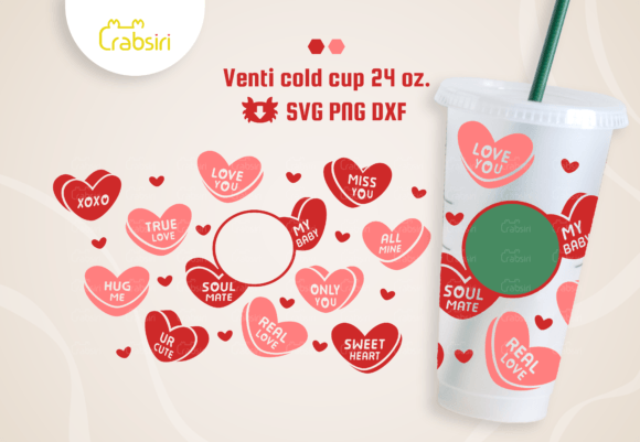 Candy Heart Venti Cold Cup 24oz SVG Graphics for Crafts
