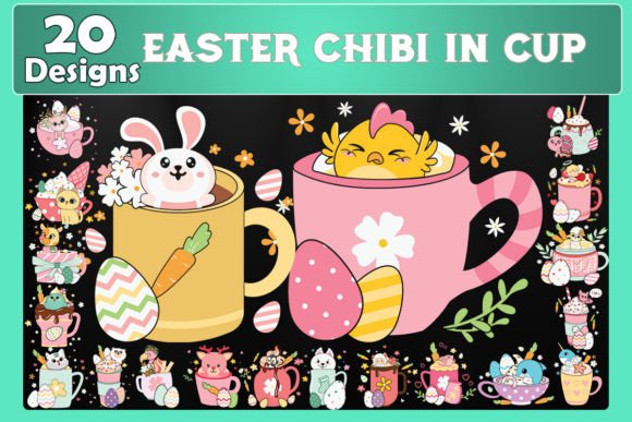 Chibi Easter in Cup SVG Graphics for T-Shirt Designs