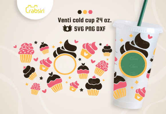 Cupcakes Venti Cold Cup 24oz SVG for Craft Graphics