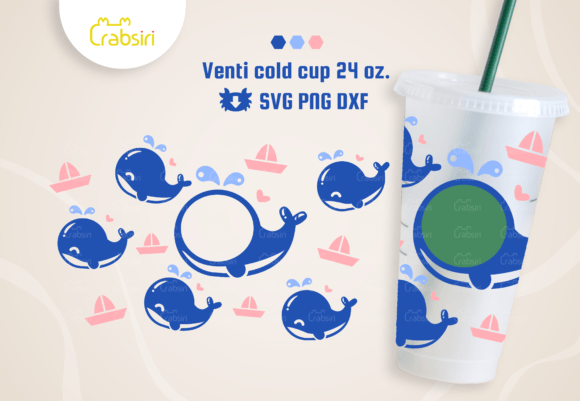 Cute Whale Venti Cold Cup 24oz SVG: Crafts & Graphics