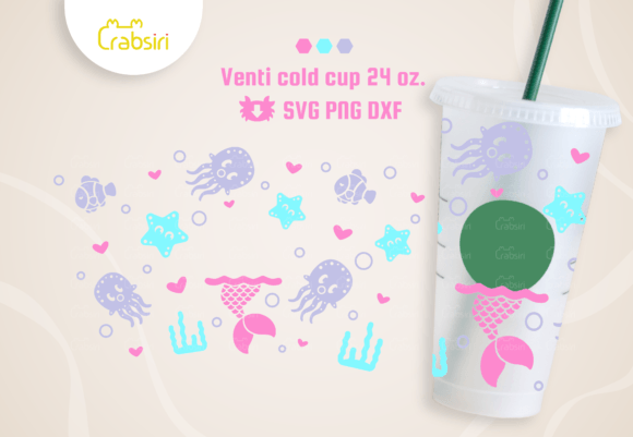 Mermaid Venti Cold Cup 24oz SVG for Crafts & Graphics