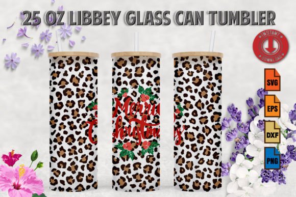 Merry Christmas Leopard 25oz Frosted Graphics & Templates