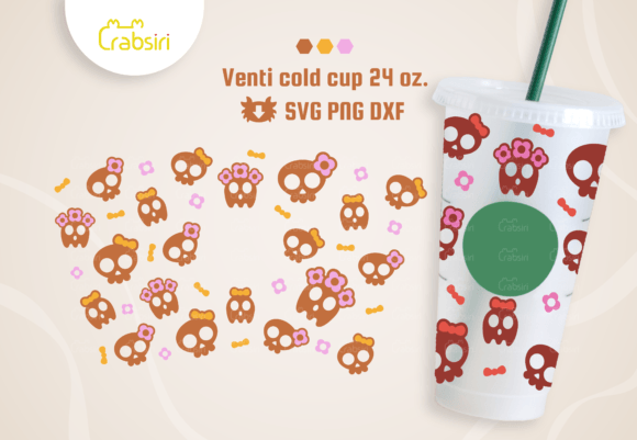 Skull Halloween Venti Cold Cup SVG: Crafts & Graphics