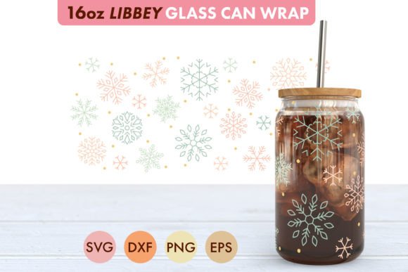 Snowflake Pattern SVG PNG 16 Oz Libbey: Winter Craft Graphics
