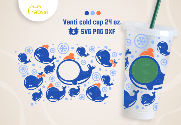 Whale Venti Cold Cup 24oz SVG for Graphics & Crafts